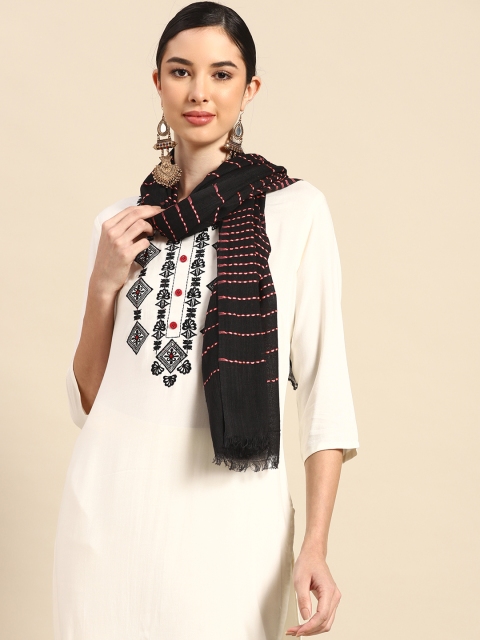 

Anouk Women Black & Pink Self- Striped Stole