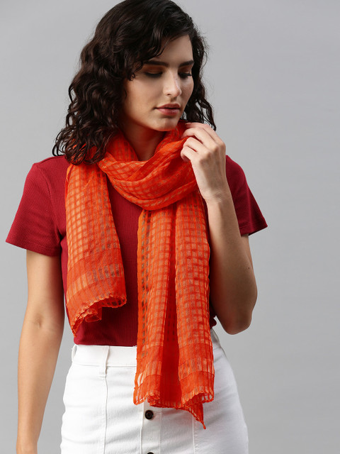 

Mast & Harbour Women Orange Self Checked Scarf