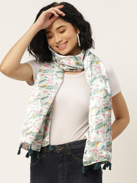 

DressBerry Women White & Green Floral Printed Scarf