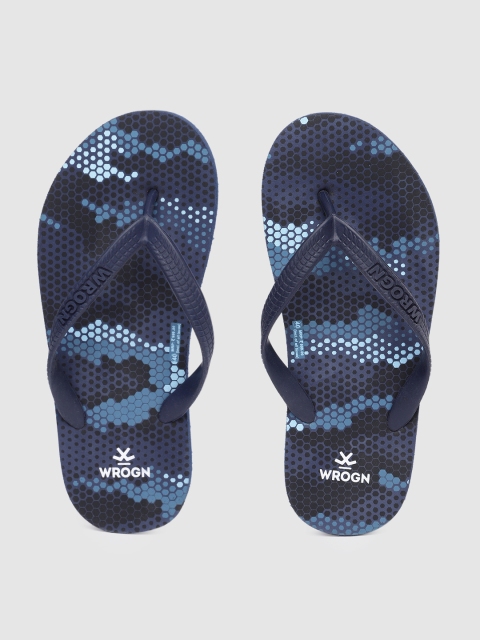 

WROGN Men Navy Blue & Black Printed Thong Flip-Flops