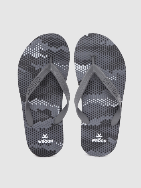 

WROGN Men Grey & Black Honeycomb Print Thong Flip-Flops