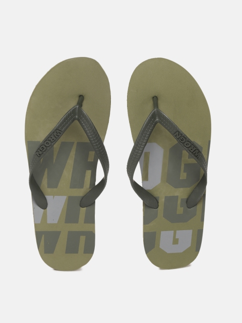 

WROGN Men Olive Green Printed Thong Flip-Flops