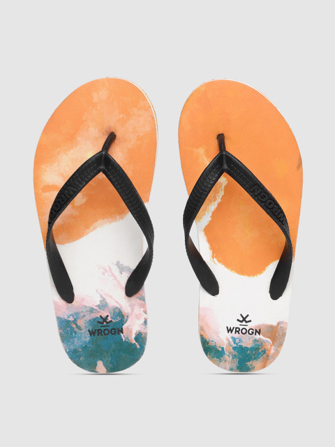 

WROGN Men Black & Orange Printed Thong Flip-Flops