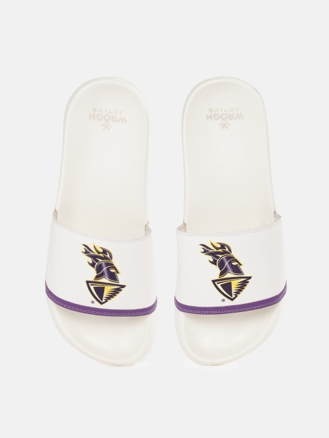 

WROGN ACTIVE Men White & Aubergine Kolkata Knight Riders Logo Print Sliders