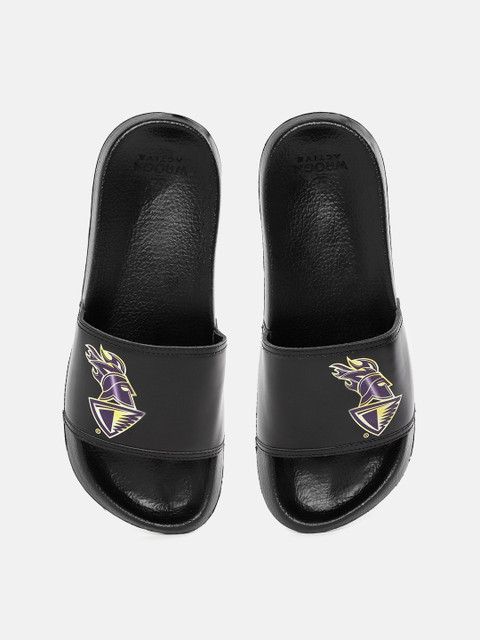 

WROGN ACTIVE Men Black & Aubergine Kolkata Knight Riders Logo Print Sliders