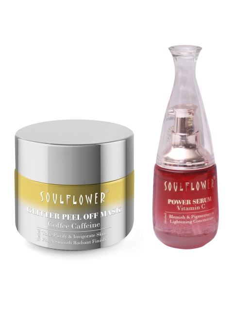 

Soulflower Unisex Set of 2 Sustainable Vitamin C 20% Repair Serum & Glitter Peel Off Mask, Gold