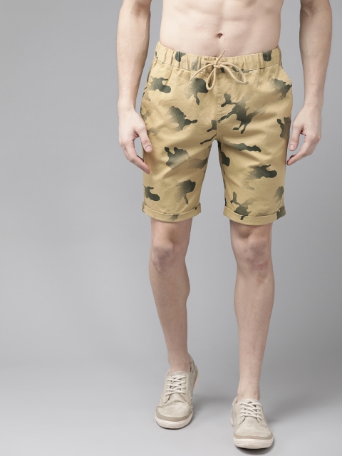 

Roadster Men Beige & Green Camouflage Print Regular Fit Shorts