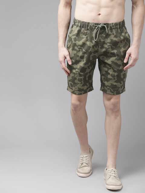 

Roadster Men Olive Green Camouflage Print Regular Fit Shorts