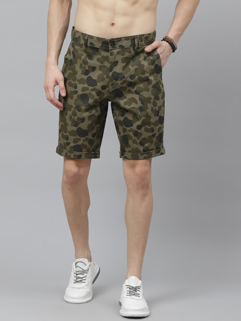 

Roadster Men Olive Green & Black Printed Regular Fit Regular Shorts