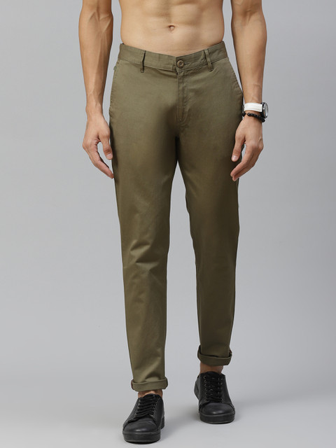 

Roadster Men Olive Green Solid Regular Trousers