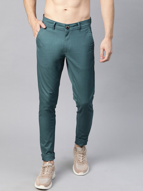 

Roadster Men Teal Green Solid Dobby Weave Regular Trousers