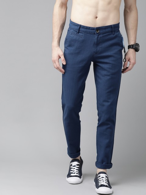 

Roadster Men Blue Regular Fit Striped Trousers