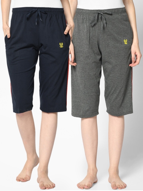 

VIMAL JONNEY Women Pack of 2 Solid Lounge Shorts, Navy blue