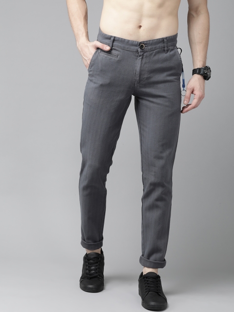 

Roadster Men Grey Regular Fit Striped Trousers