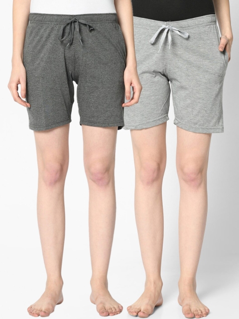 

VIMAL JONNEY Women Pack of 2 Solid Lounge Shorts, Grey