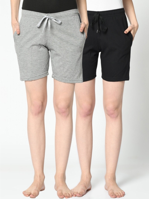 

VIMAL JONNEY Women Pack of 2 Solid Lounge Shorts, Grey