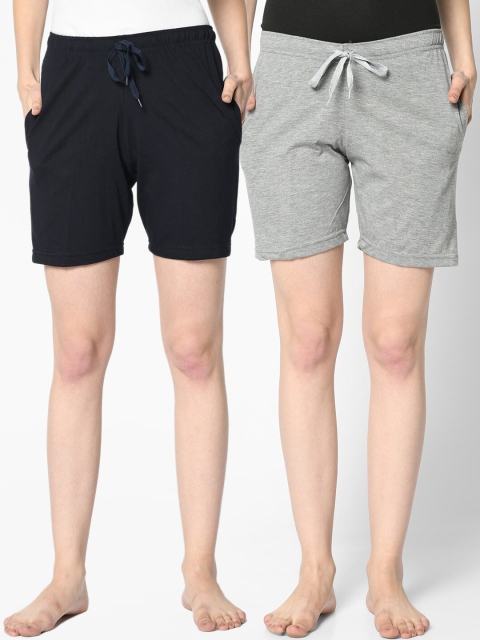 

VIMAL JONNEY Women Pack of 2 Solid Lounge Shorts, Navy blue