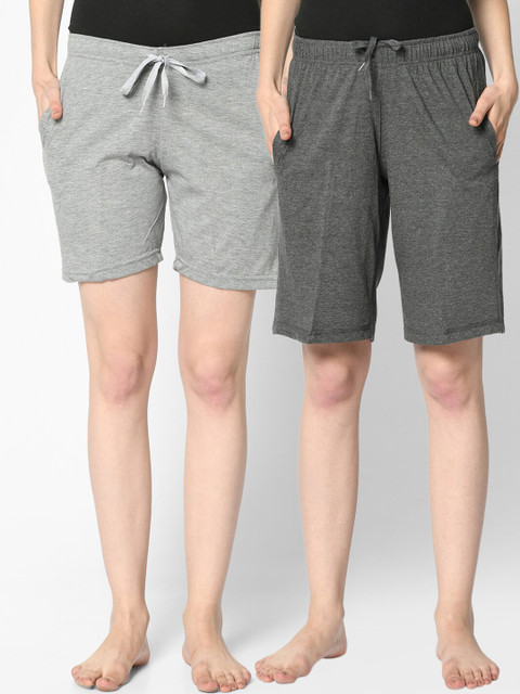 

VIMAL JONNEY Women Pack of 2 Solid Lounge Shorts, Grey