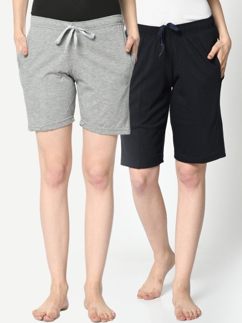 

VIMAL JONNEY Women Pack of 2 Solid Lounge Shorts, Grey