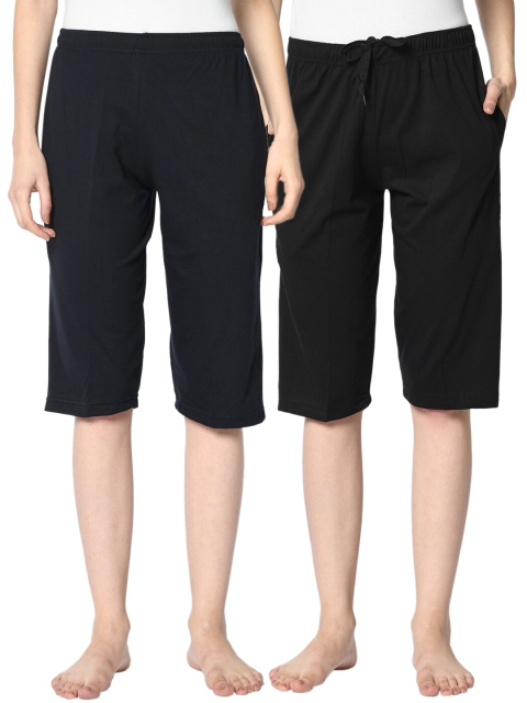 

VIMAL JONNEY Women Pack of 2 Solid Lounge Shorts, Navy blue
