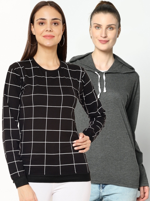 

VIMAL JONNEY Women Pack of 2 Checked Tshirts, Black