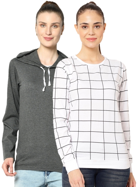 

VIMAL JONNEY Women Pack of 2 Solid Tshirts, White