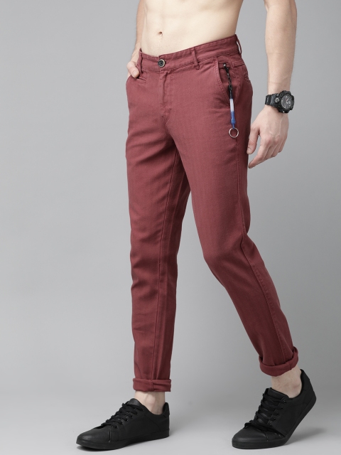 

Roadster Men Rust Red Regular Fit Striped Trousers