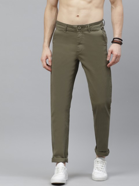 

Roadster Men Olive Green Slim Fit Solid Chinos