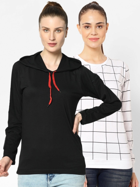 

VIMAL JONNEY Women Pack of 2 Solid Tshirts, Black