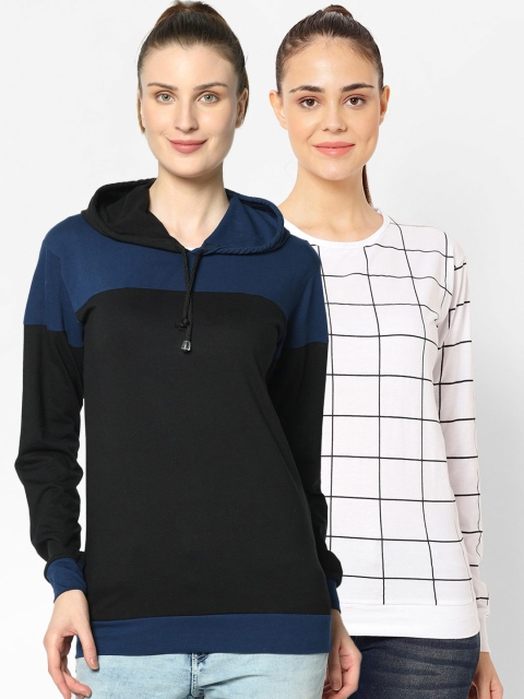 

VIMAL JONNEY Women Pack of 2 Colourblocked Hood T-shirt, Black