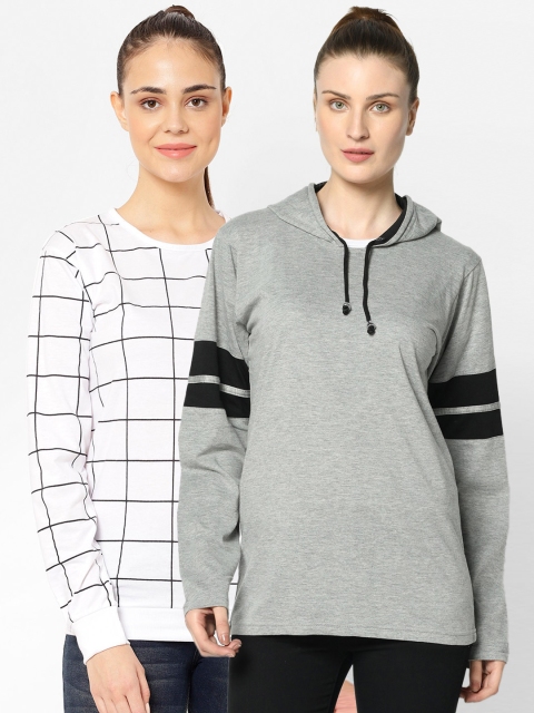 

VIMAL JONNEY Women Pack of 2 Solid Tshirts, Grey melange