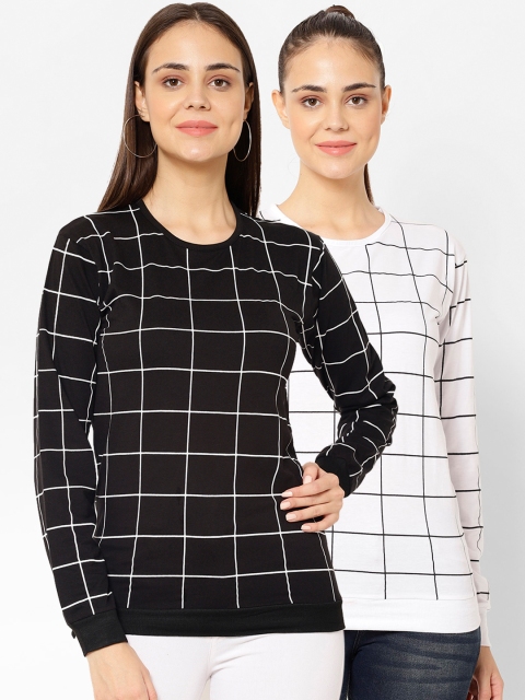 

VIMAL JONNEY Women Pack of 2 Checked Round Neck T-shirt, Black