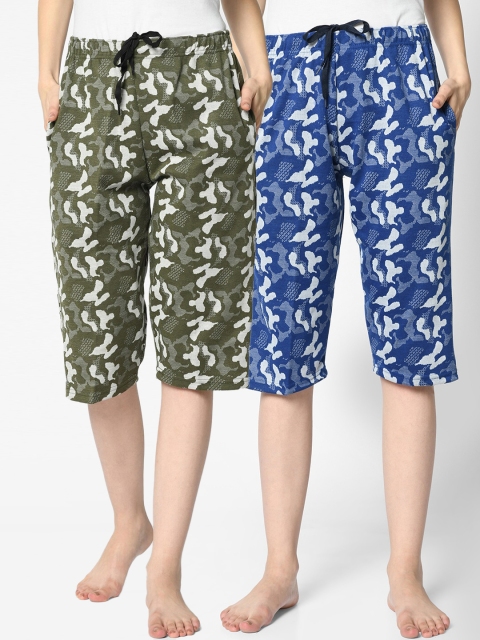 

VIMAL JONNEY Women Pack Of 2 Printed Lounge Shorts, Olive