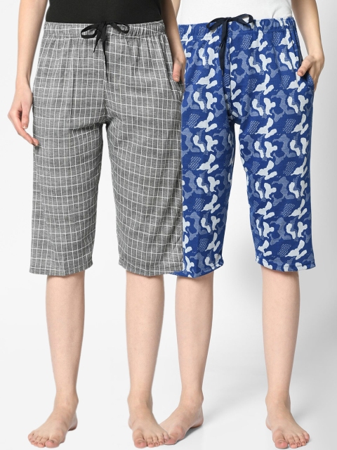 

VIMAL JONNEY Women Pack Of 2 Printed Lounge Shorts, Grey