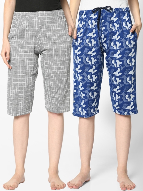 

VIMAL JONNEY Women Pack Of 2 Printed Lounge Pants, Grey