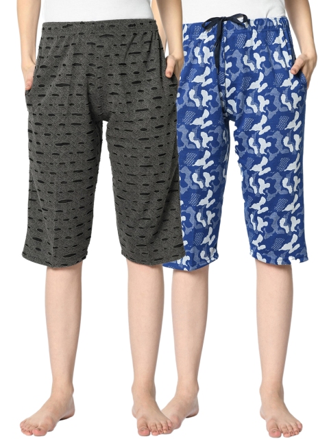 

VIMAL JONNEY Women Pack of 2 Printed Lounge Shorts, Grey