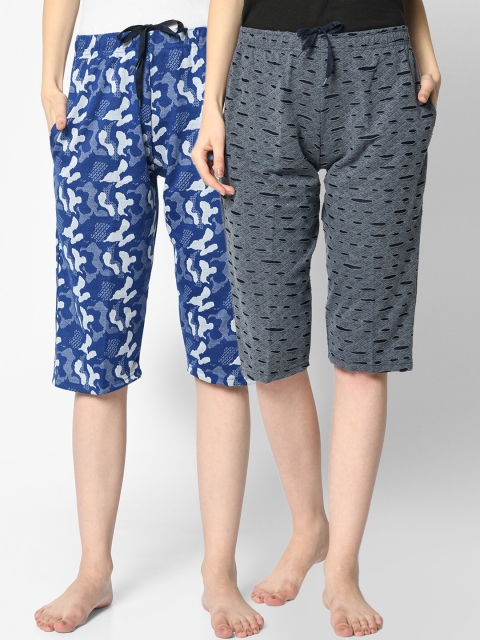 

VIMAL JONNEY Women Pack of 2 Blue Printed Lounge Shorts