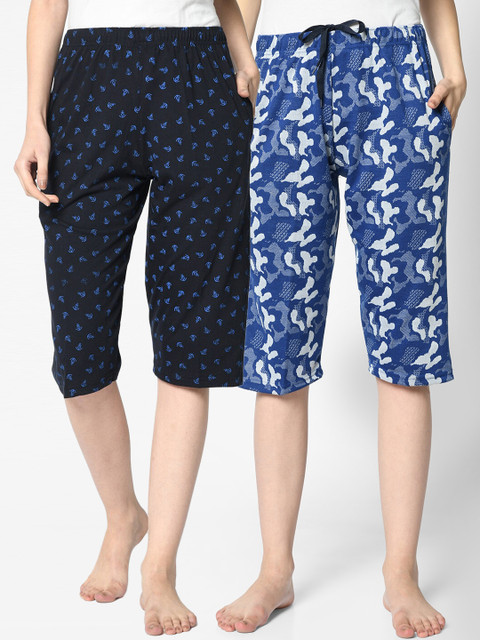 

VIMAL JONNEY Women Pack of 2 Multicoloured Printed Lounge Shorts, Multi
