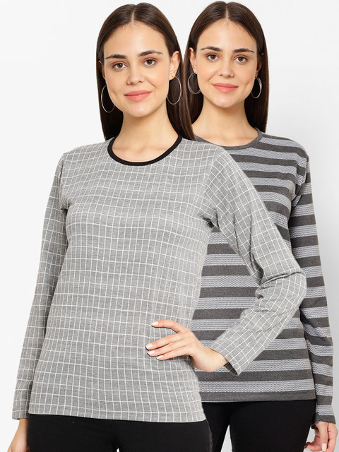 

VIMAL JONNEY Women Pack Of 2 Round Neck Tshirts, Grey