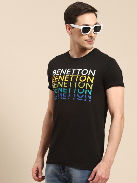 

United Colors of Benetton Men Black Printed Pure Cotton Round Neck T-shirt