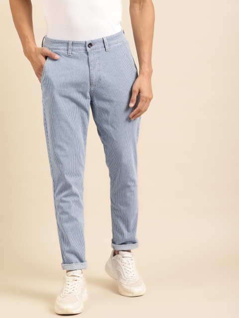 

United Colors of Benetton Men Blue & White Striped Slim Tapered Fit Mid-Rise Jeans