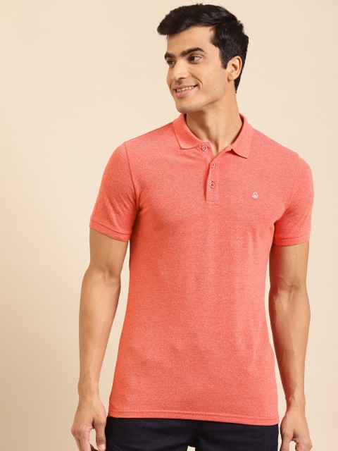 

United Colors of Benetton Men Coral Red Solid Polo Collar T-shirt
