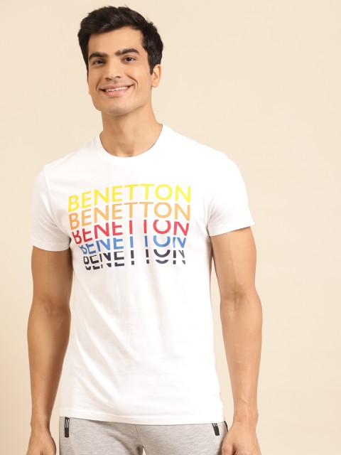 

United Colors of Benetton Men Off-White Red Printed Round Neck Pure Cotton T-shirt