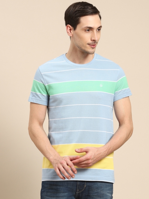 

United Colors of Benetton Men Blue Striped Round Neck Pure Cotton T-shirt