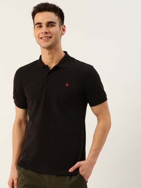 

United Colors of Benetton Men Black Solid Polo Collar T-shirt