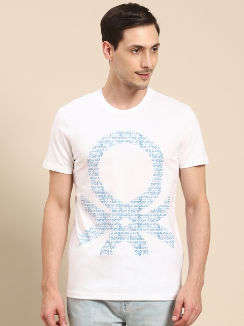 

United Colors of Benetton Men White Printed Pure Cotton Round Neck T-shirt