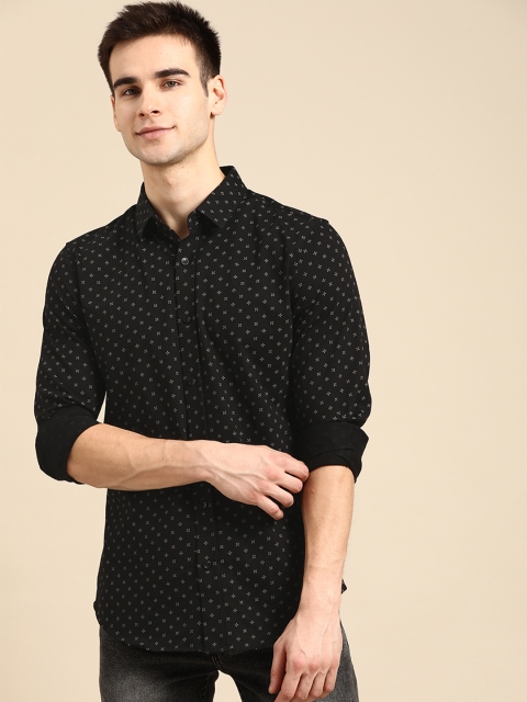 

United Colors of Benetton Black & Grey Knitted Pure Cotton Slim Fit Printed Casual Shirt