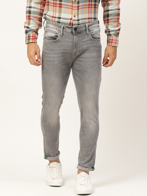 

United Colors of Benetton Men Charcoal Grey Solid Light Fade Stretchable Jeans