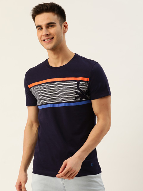 

United Colors of Benetton Men Navy Blue & White Brand Logo Printed T-shirt