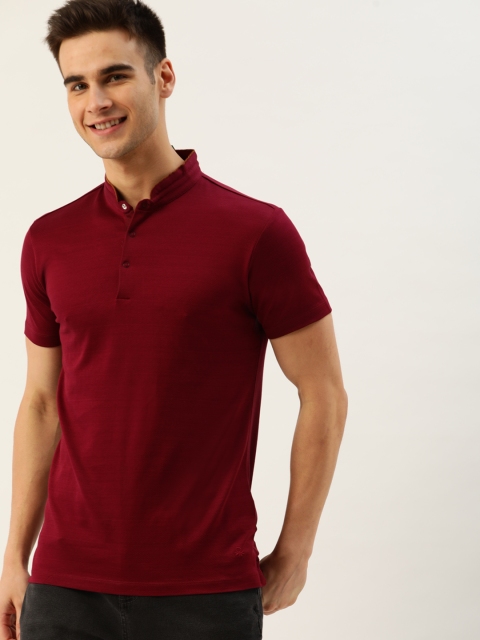 

United Colors of Benetton Men Maroon Self Design Henley Neck T-shirt